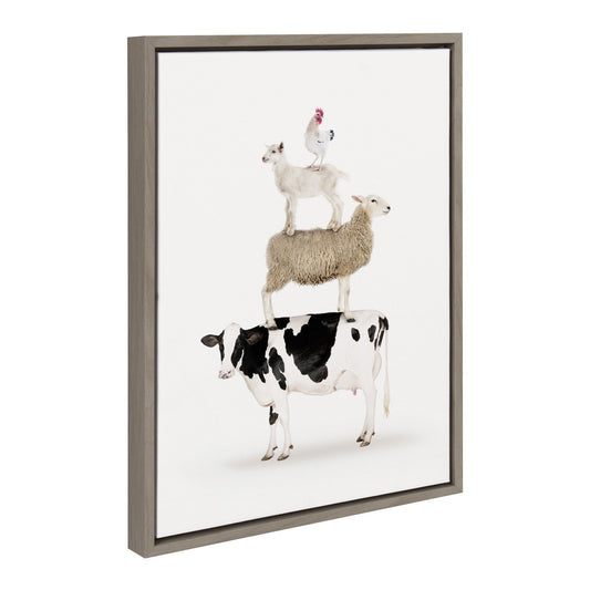 Stacked Farm Animals Framed Canvas Wall Art