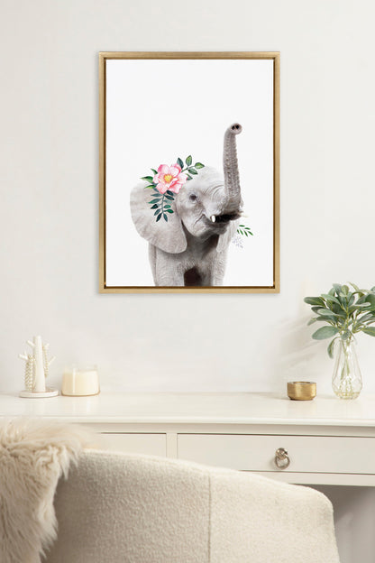 Flower Crown Elephant Framed Canvas Wall Art