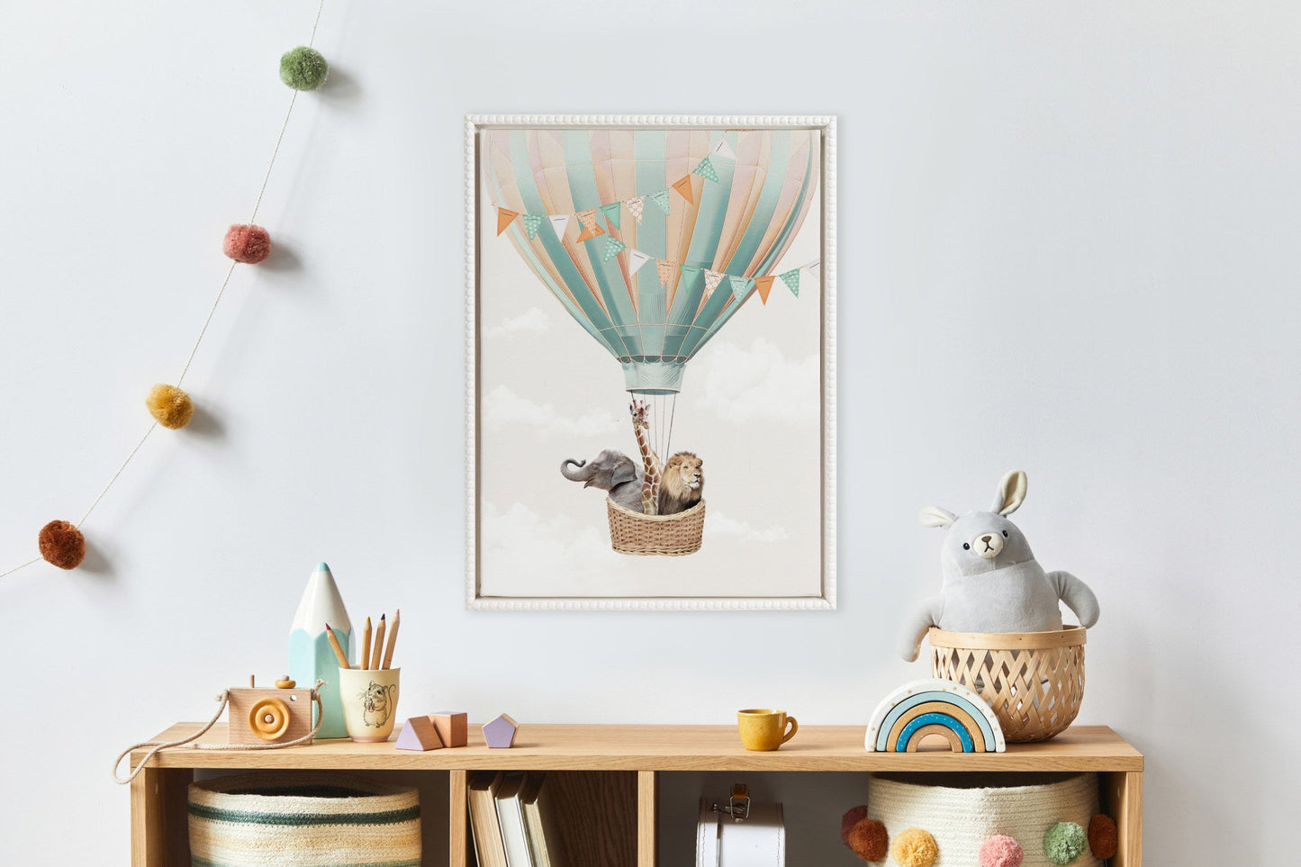 Hot Air Balloon Animals Canvas Wall Art