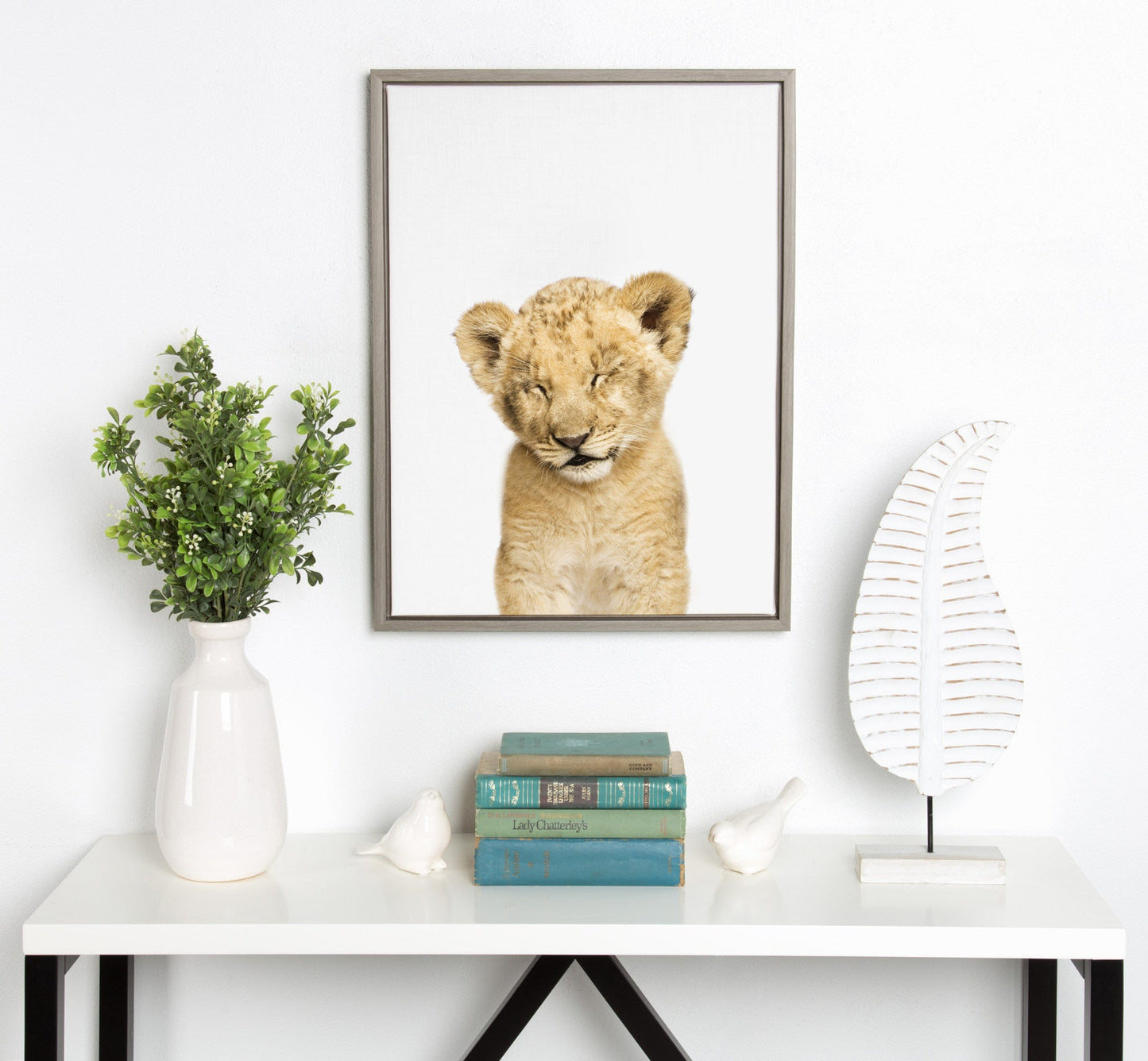 Sleepy Lion Framed Canvas Wall Art, Safari Nursery Decor