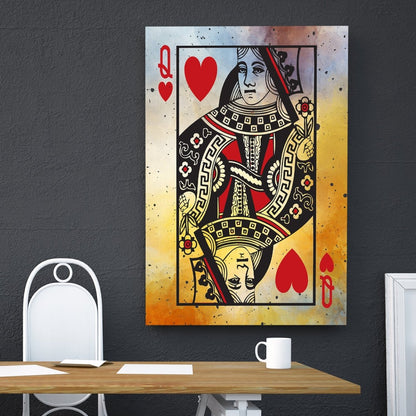 Queen of Hearts vintage playing card canvas wall art