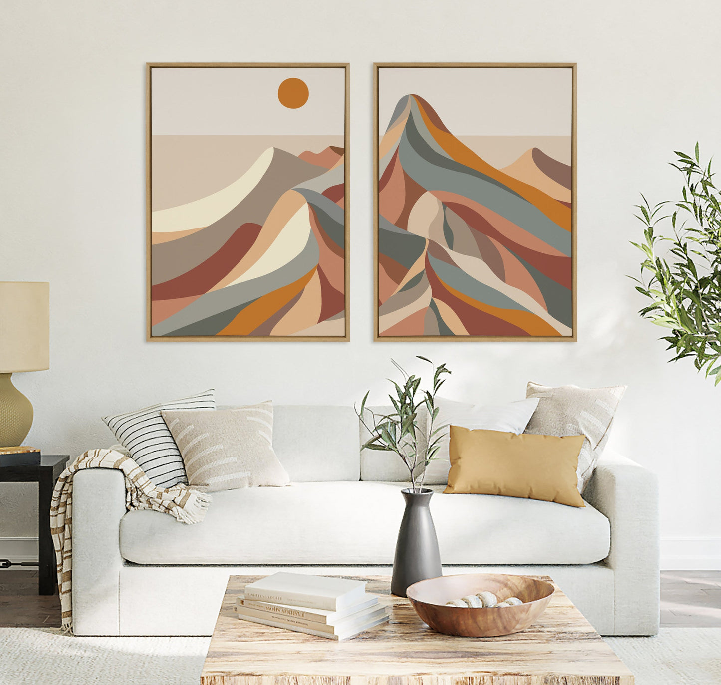 Mid Century Modern Mountains Framed Canvas Art Set