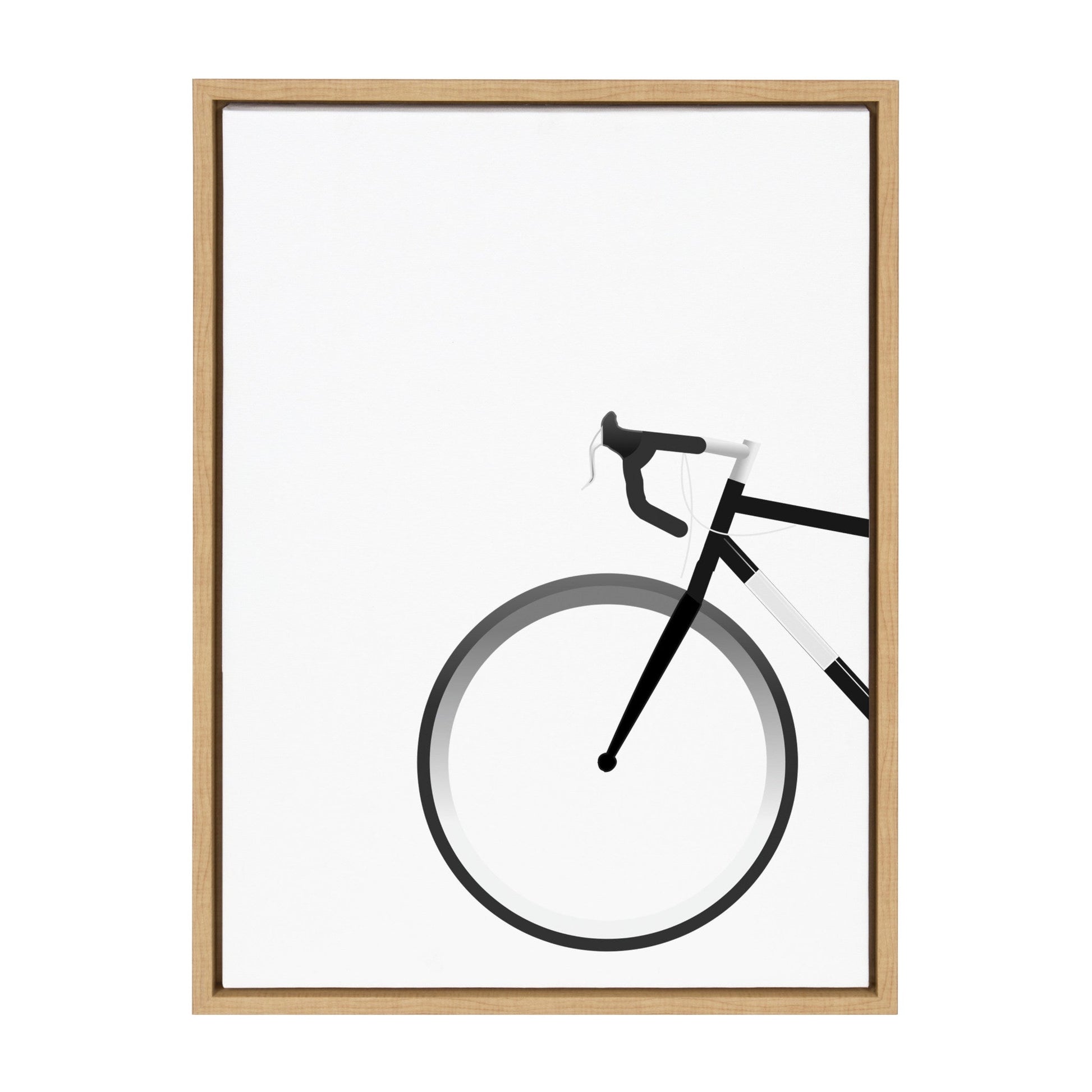 Whimsical bicycle framed canvas wall art in a natural-finish frame, easy to hang
