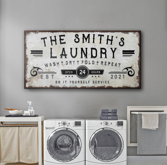 Personalized Laundry Room Family Name Canvas Sign