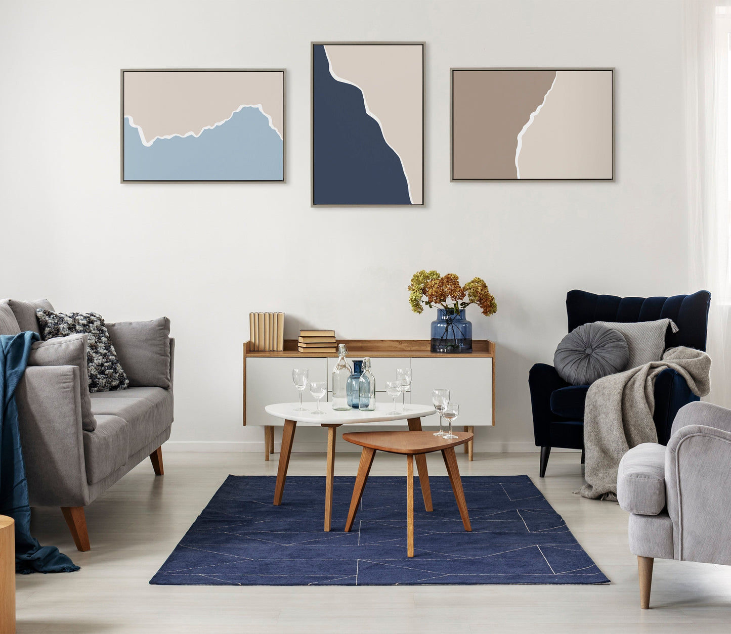 Beige and Blue Abstract Landscape Canvas Wall Art