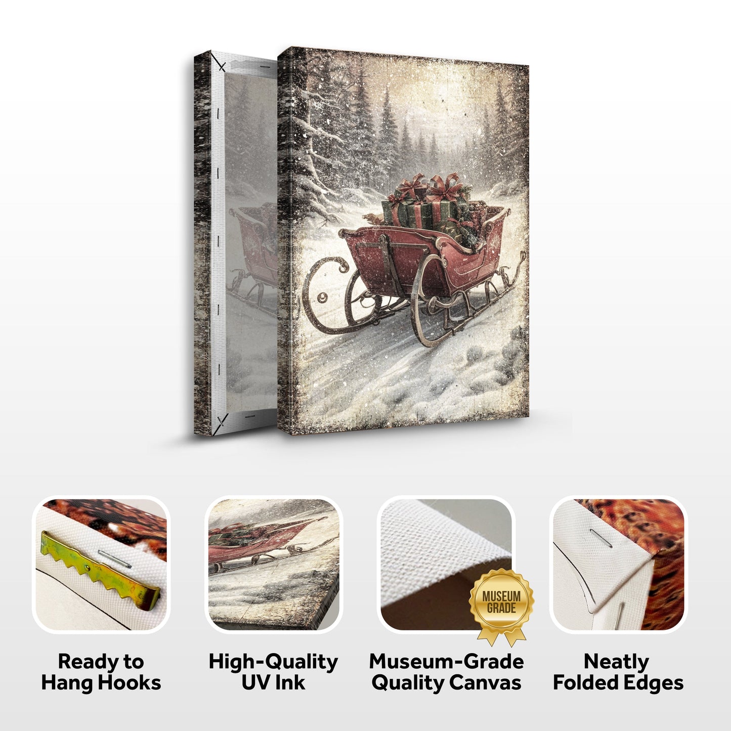 Vintage Christmas Sleigh Sled Canvas Wall Art