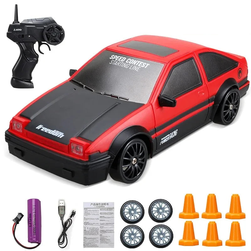 red black rc drift car 124 scale with led headlights drift tires and racing accessories