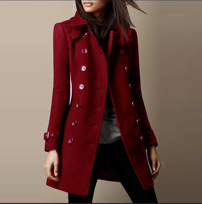 red slim long winter coat for women