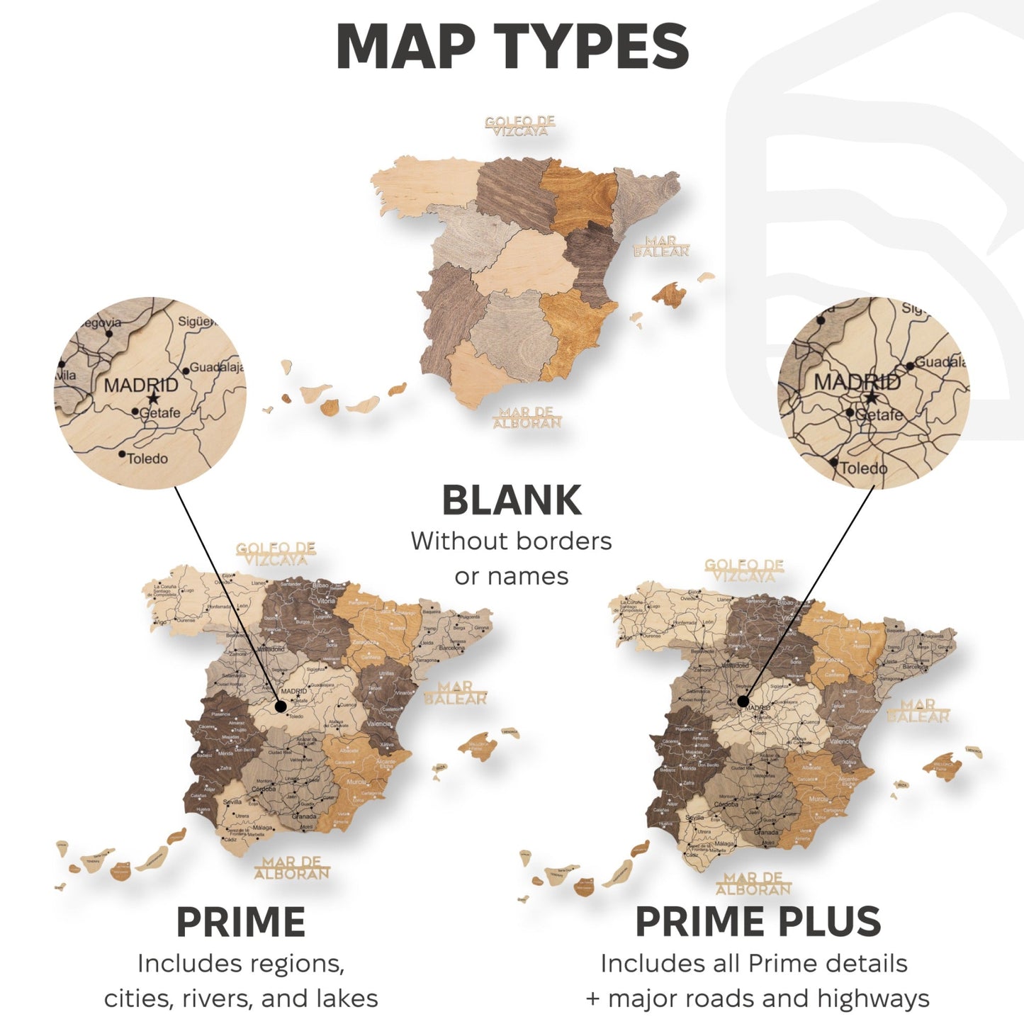 Wooden Map Of Spain Wall Art - Multicolor
