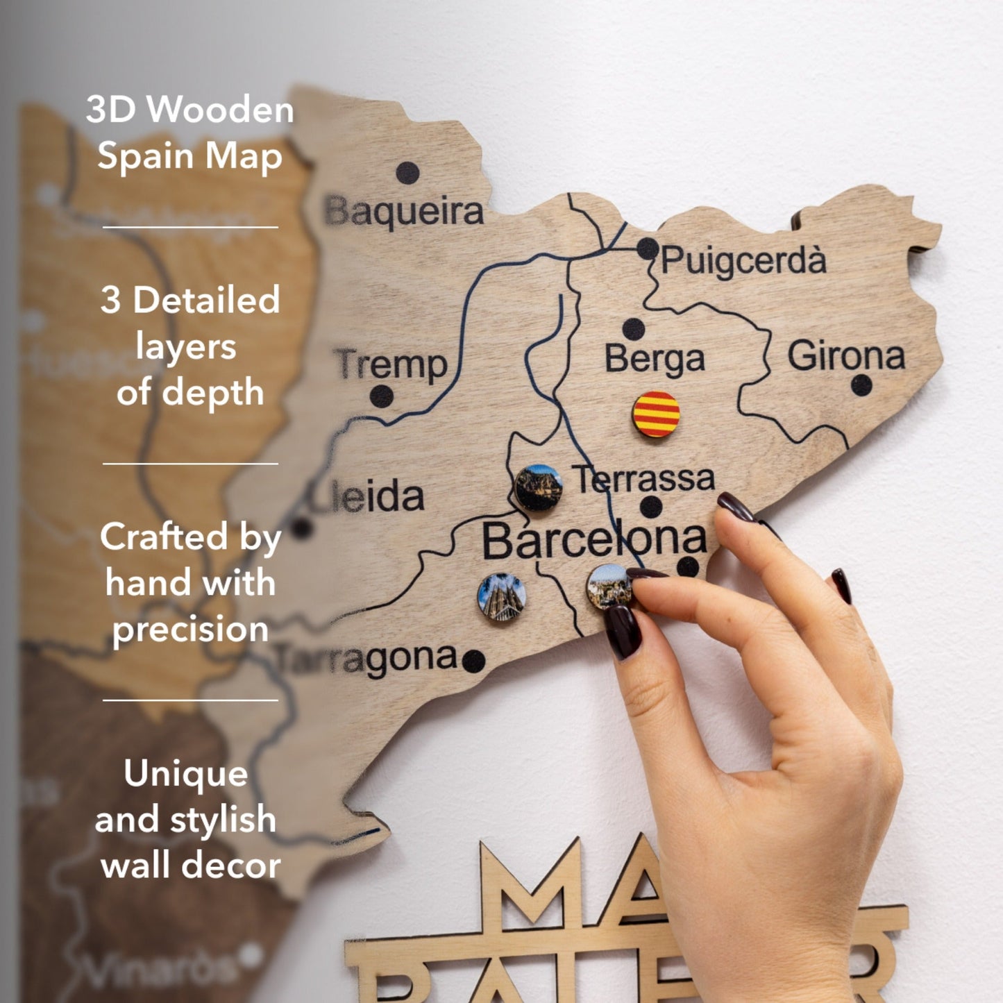 Wooden Map Of Spain Wall Art - Multicolor