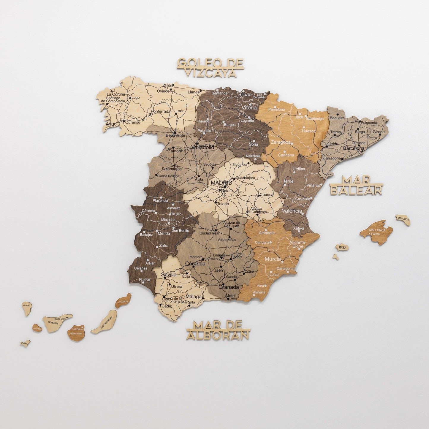Wooden Map Of Spain Wall Art - Multicolor