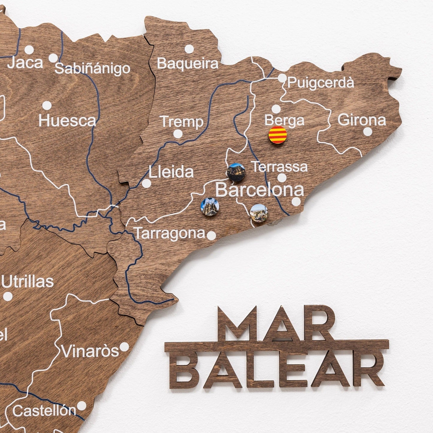 Wooden Map Of Spain Wall Art - Dark Walnut