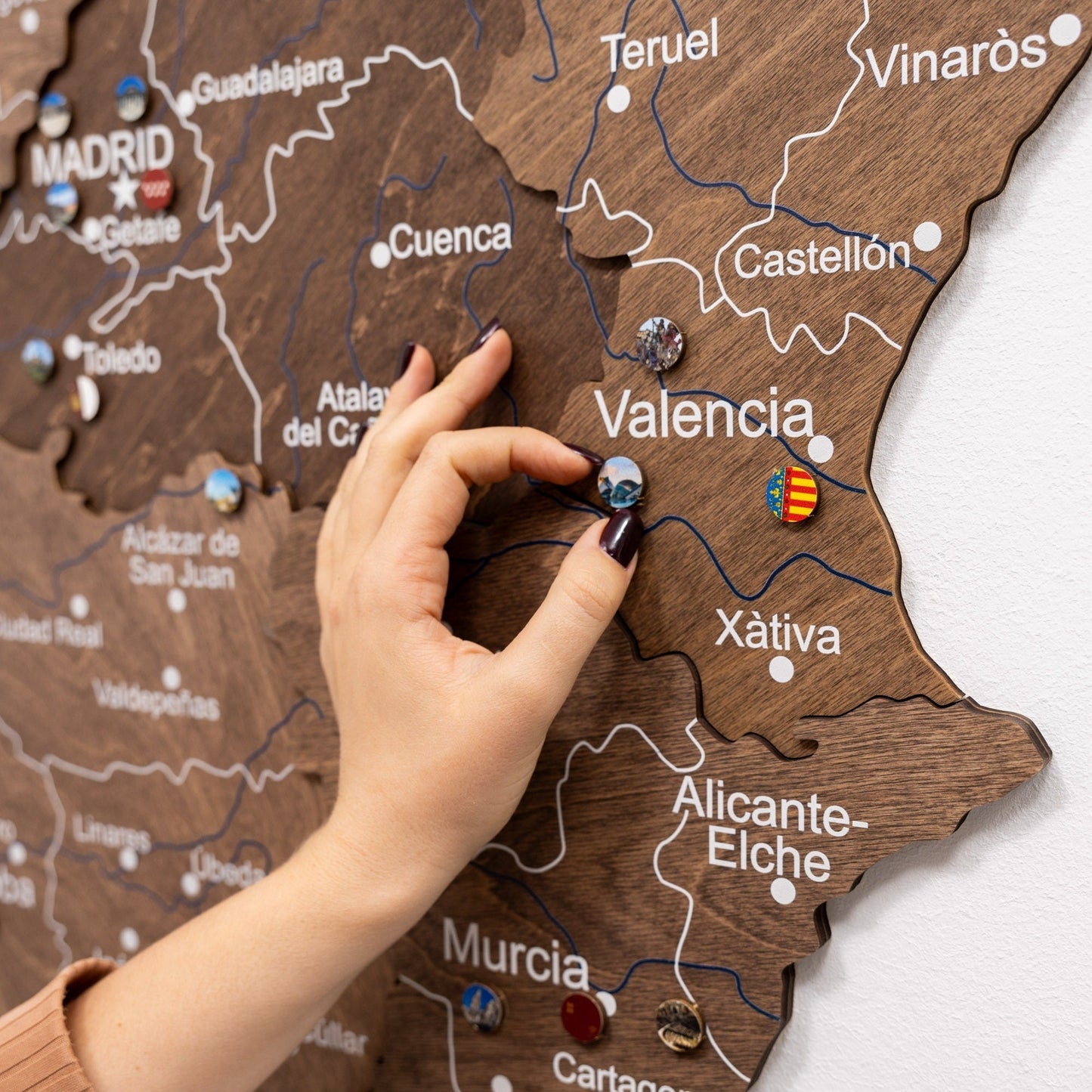 Wooden Map Of Spain Wall Art - Dark Walnut