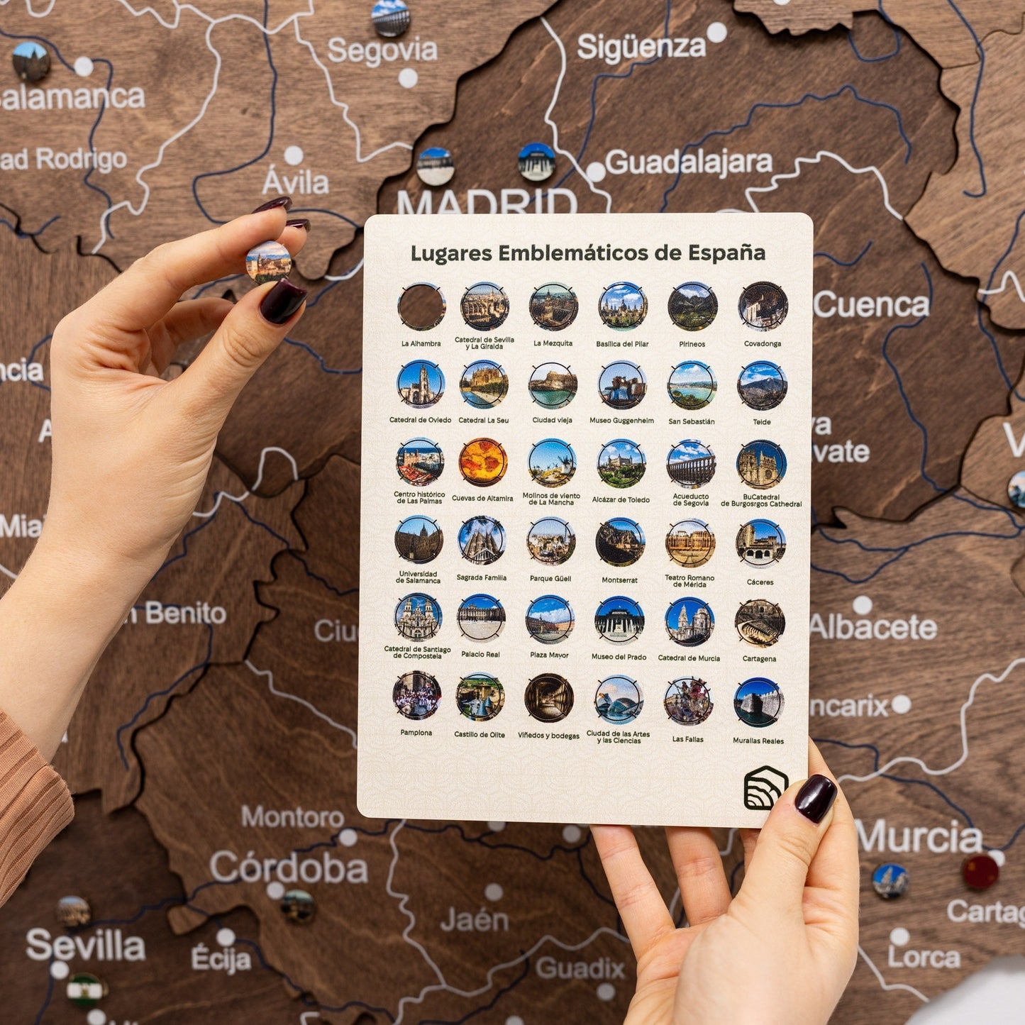 Wooden Map Of Spain Wall Art - Dark Walnut