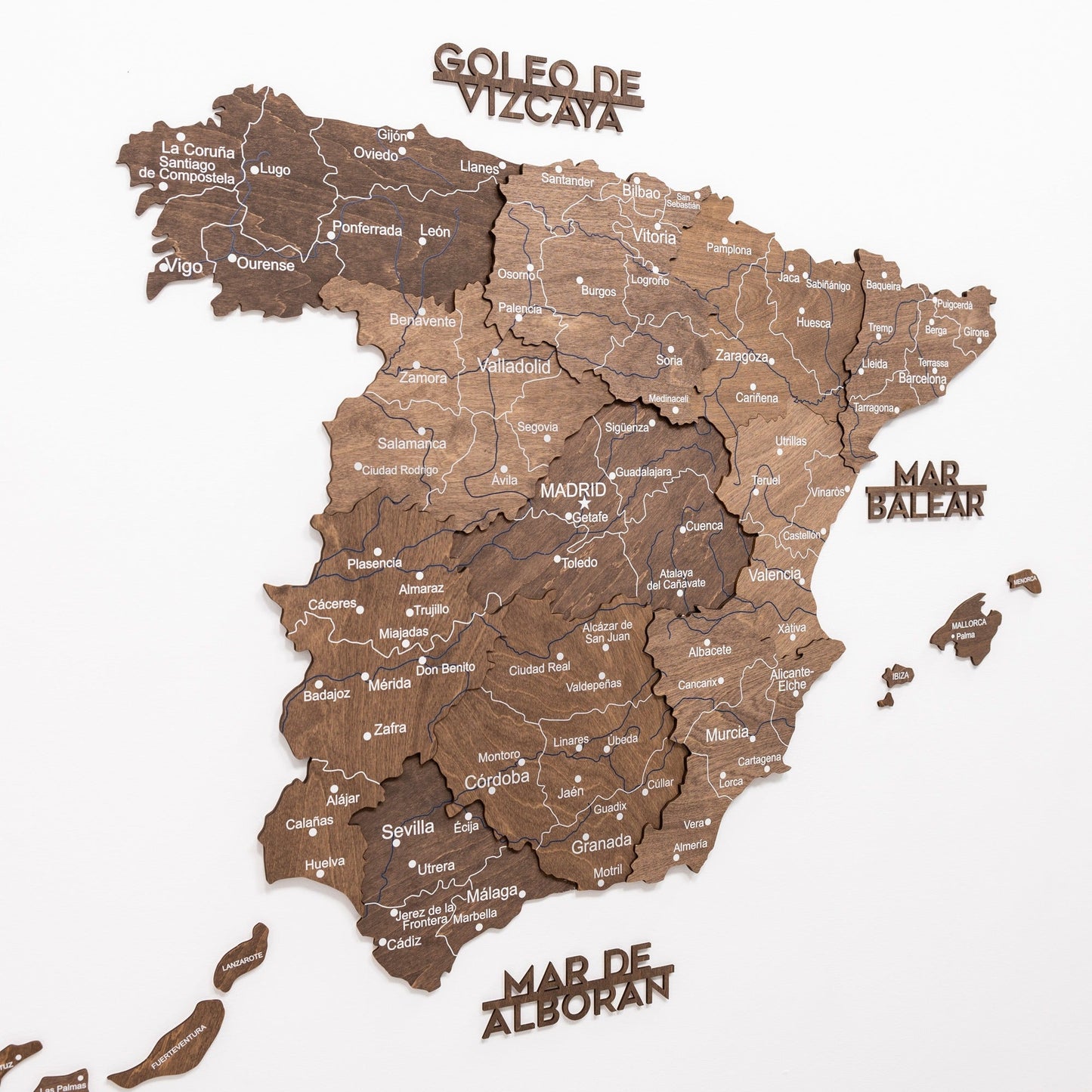Wooden Map Of Spain Wall Art - Dark Walnut