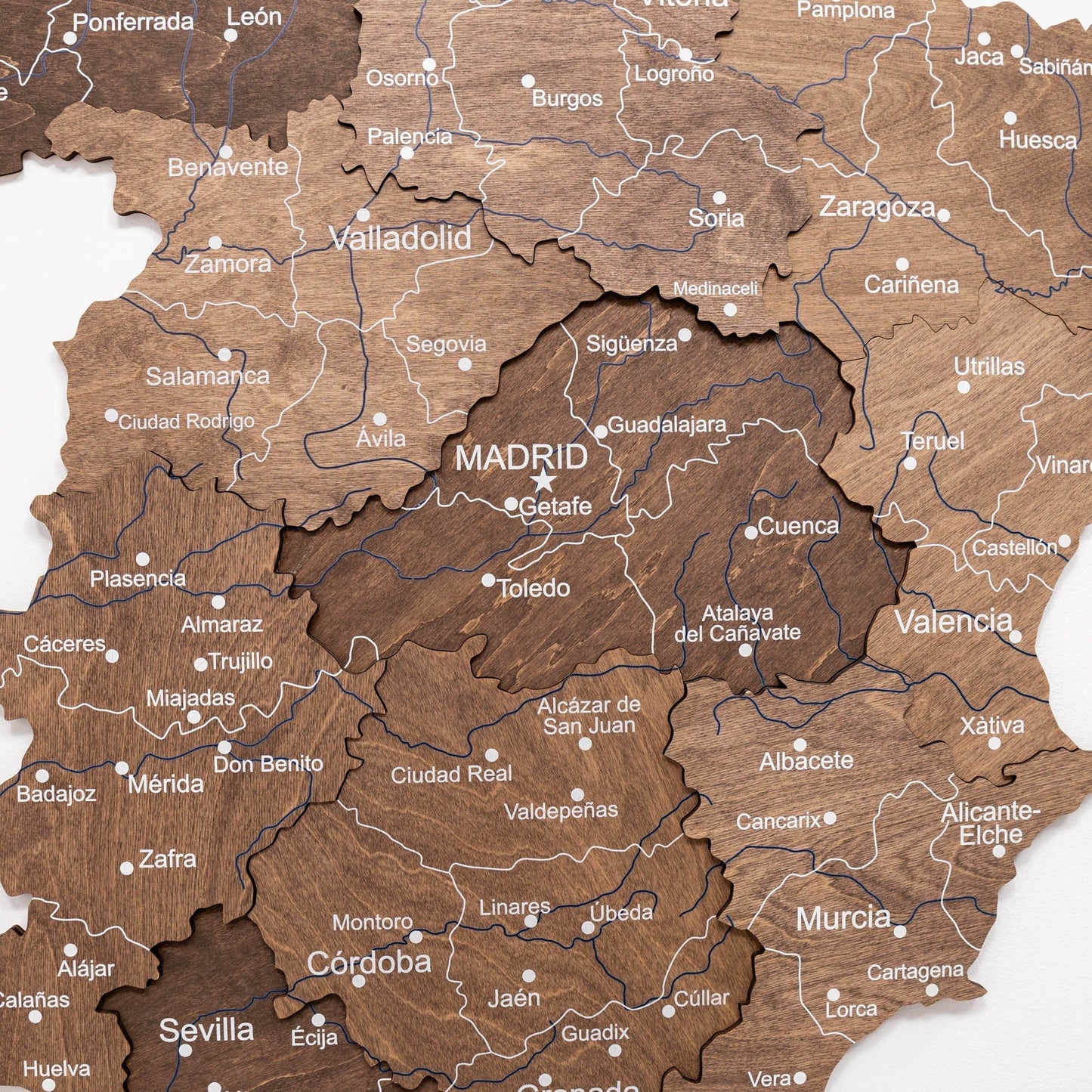Wooden Map Of Spain Wall Art - Dark Walnut
