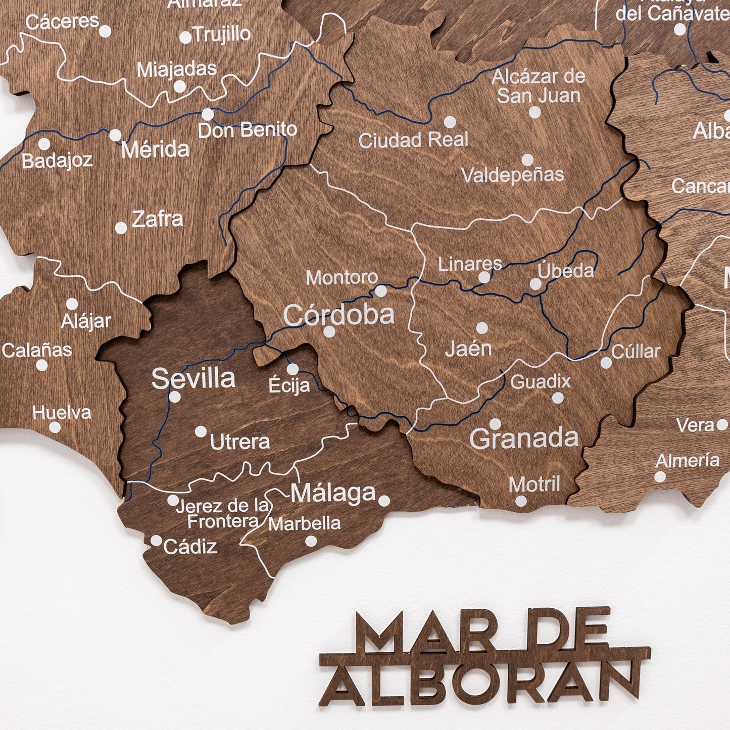 Wooden Map Of Spain Wall Art - Dark Walnut