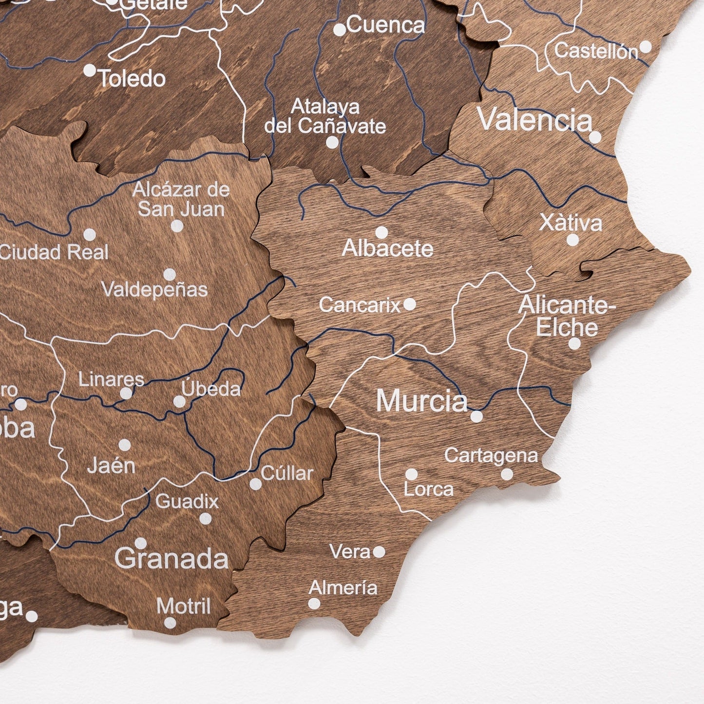 Wooden Map Of Spain Wall Art - Dark Walnut