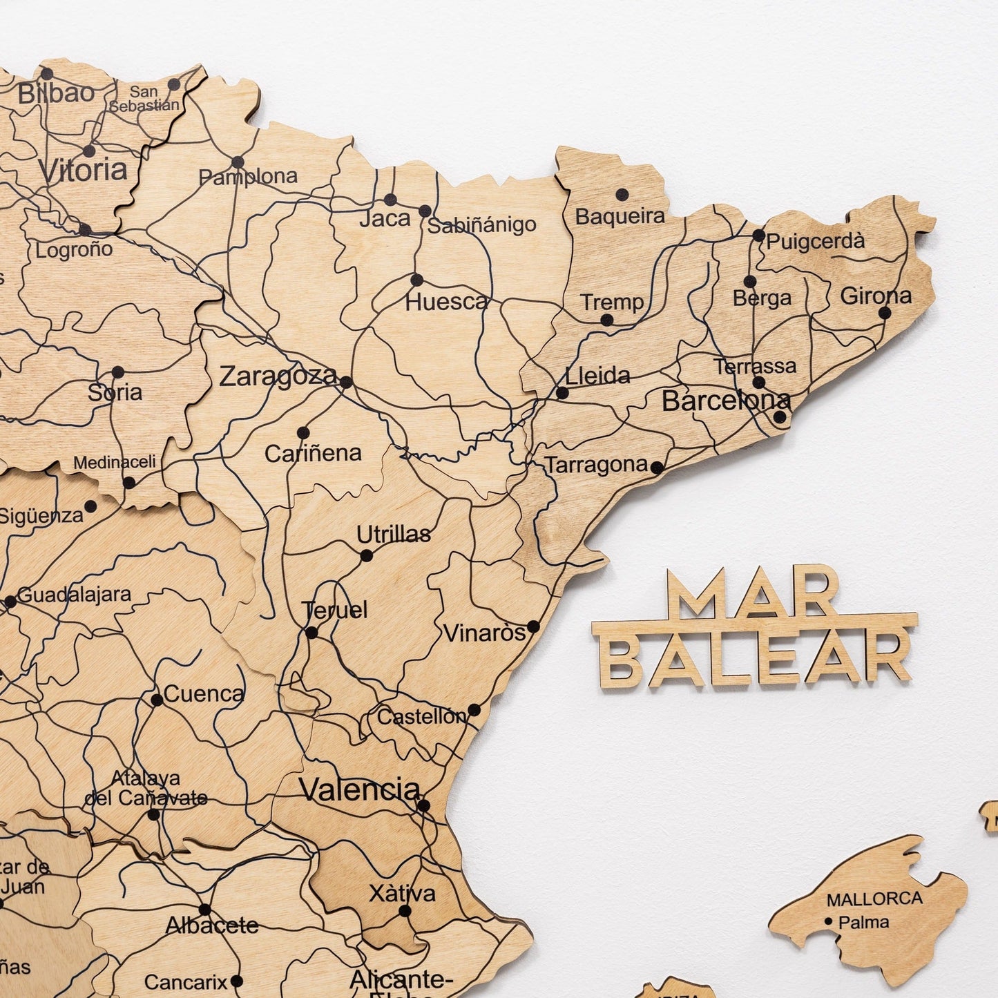 Wooden Spain Map Wall Art - Gold