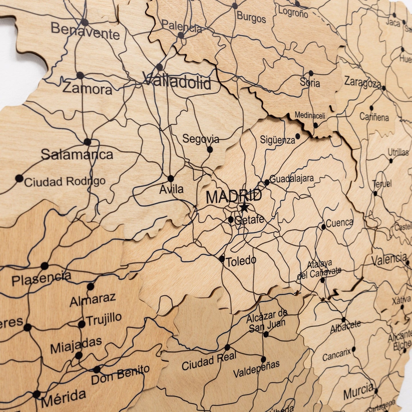 Wooden Spain Map Wall Art - Gold