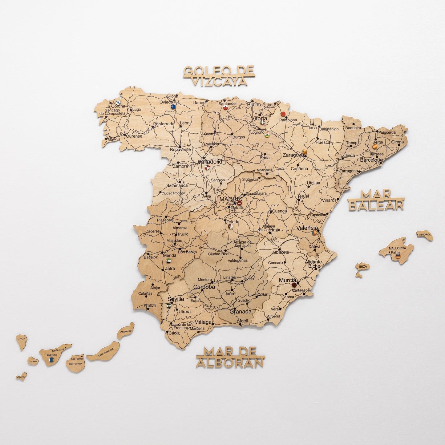 Wooden Spain Map Wall Art - Gold