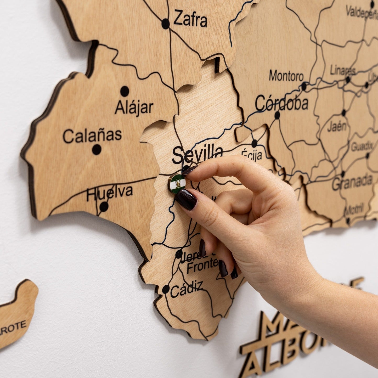 Wooden Spain Map Wall Art - Gold