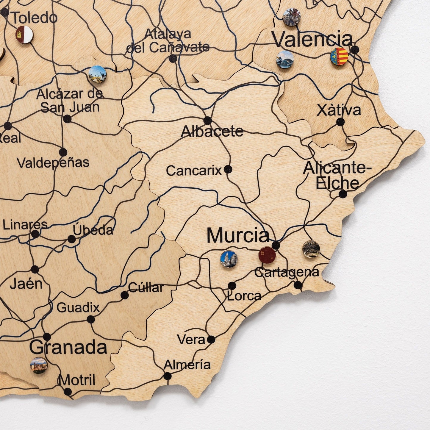 Wooden Spain Map Wall Art - Gold