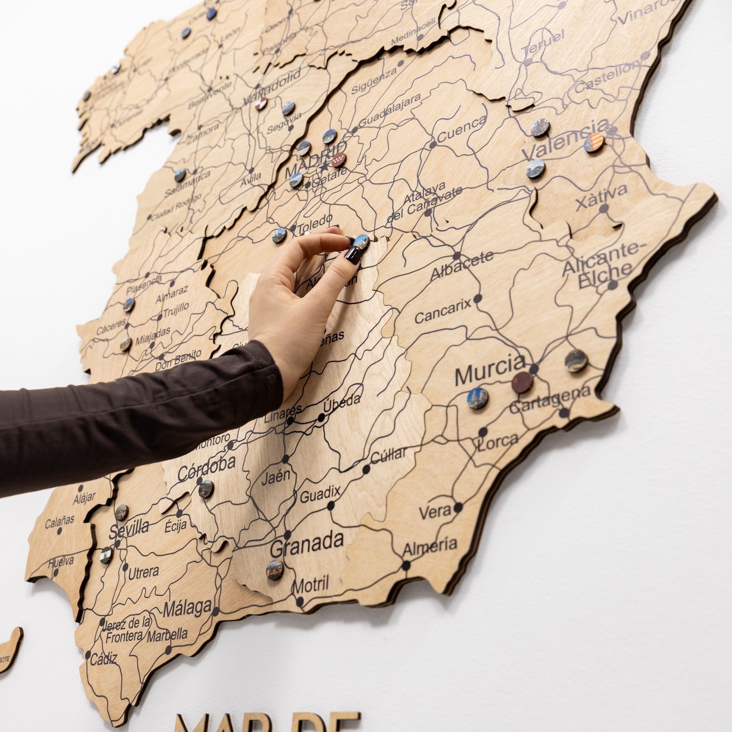 Wooden Spain Map Wall Art - Gold