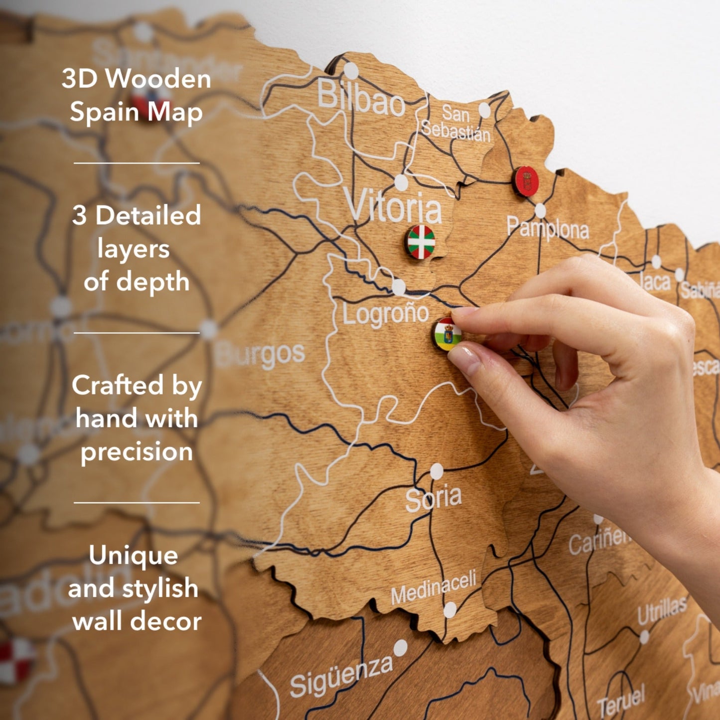 Wooden Map Of Spain Wall Art - Oak