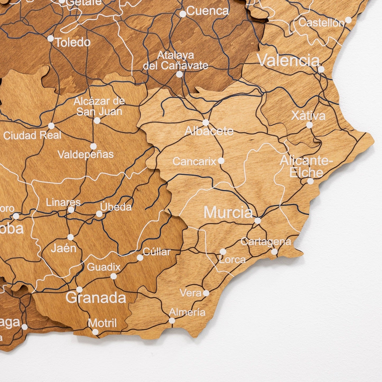 Wooden Map Of Spain Wall Art - Oak