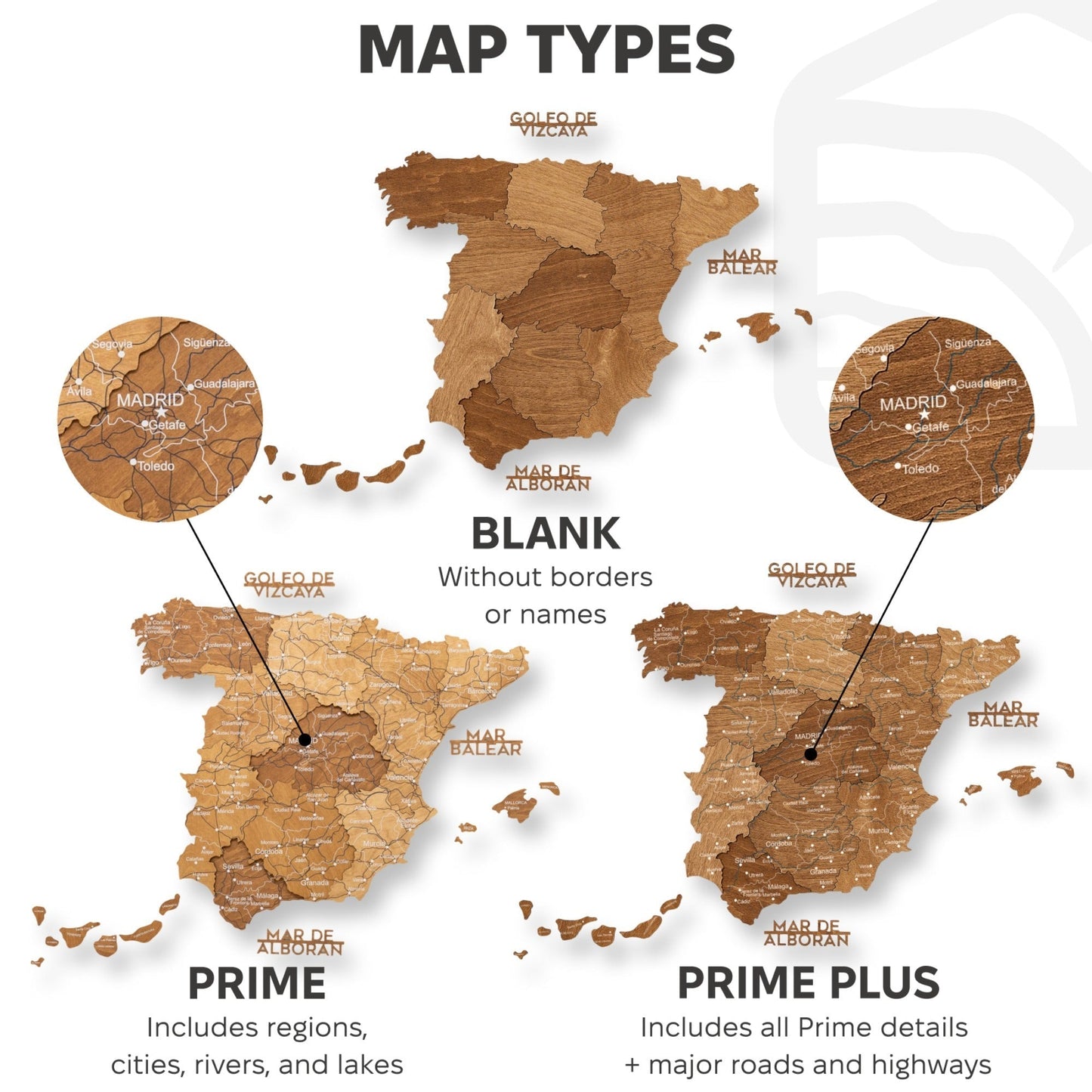 Wooden Map Of Spain Wall Art - Oak