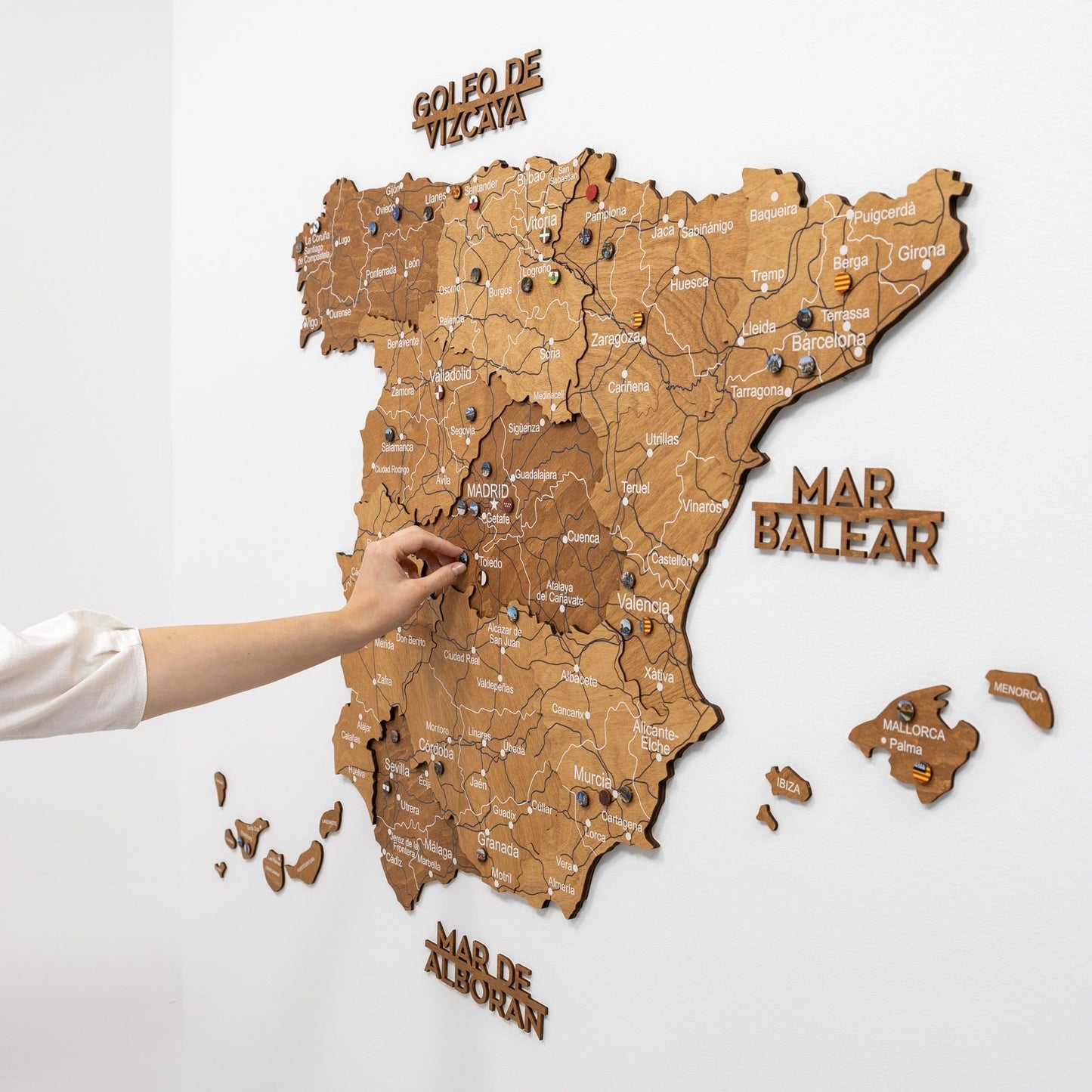 Wooden Map Of Spain Wall Art - Oak