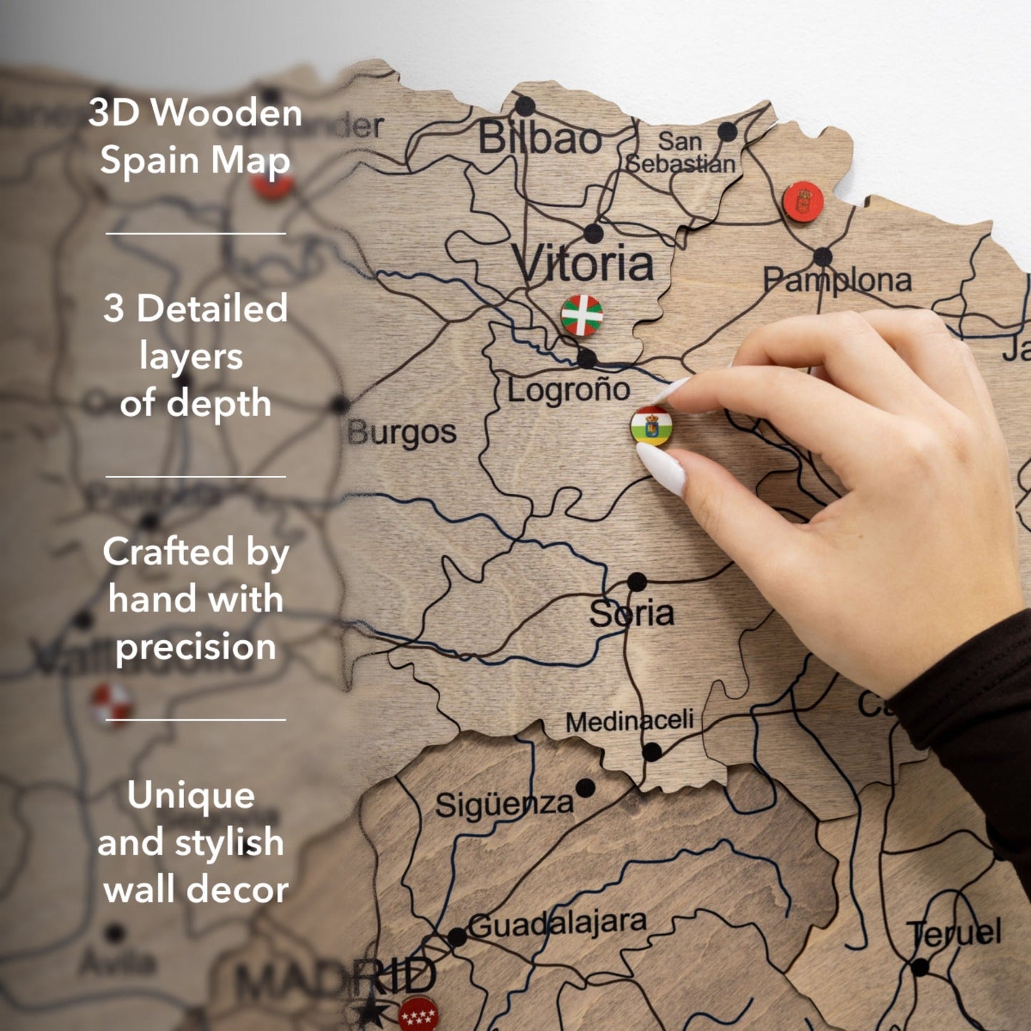 Wooden Map Of Spain Wall Art - Terra