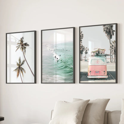 Tropical Beach Surf Wall Art Set, 3 Piece Coastal Prints