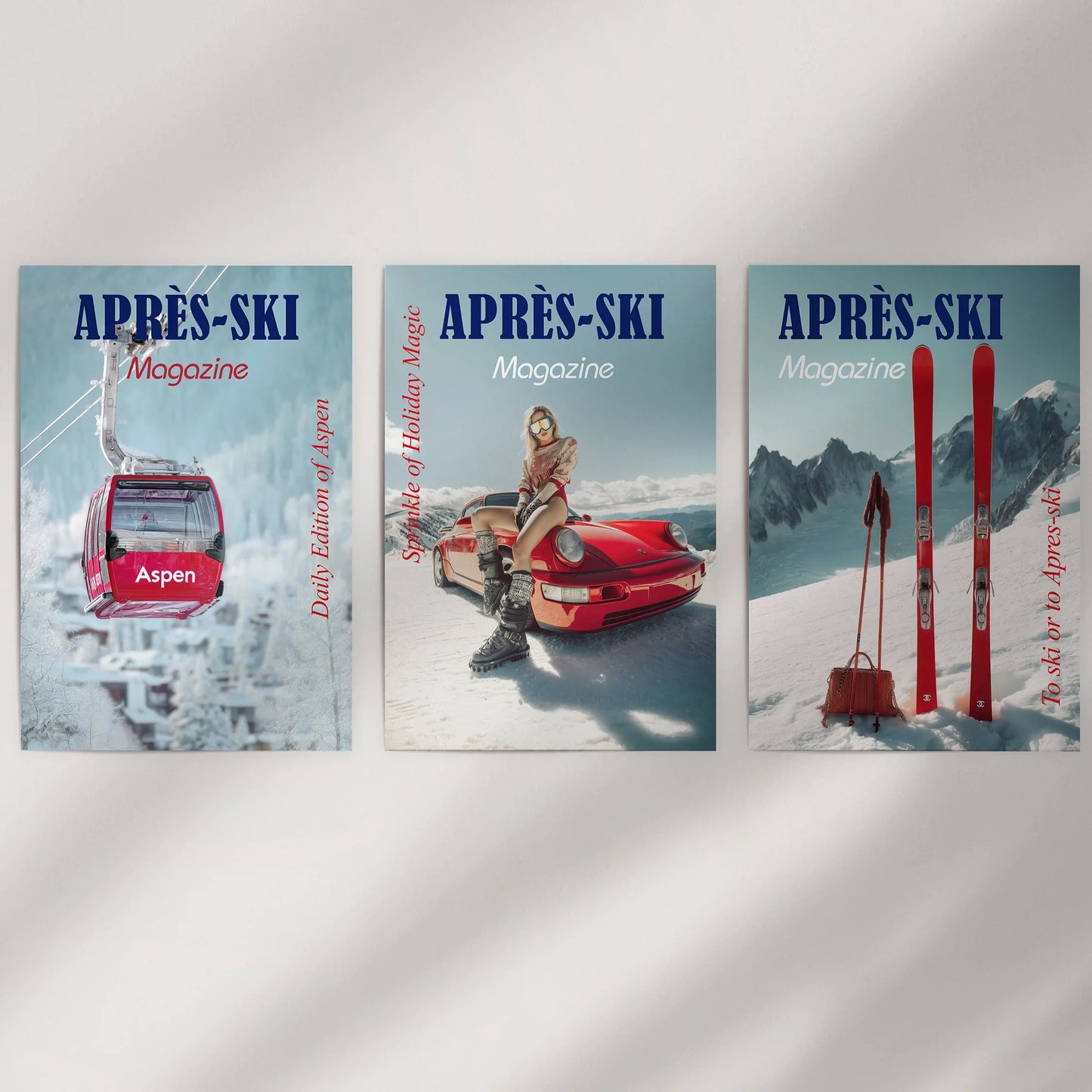 Girly Apres Ski Wall Art Set of 3 Chic Resort Prints