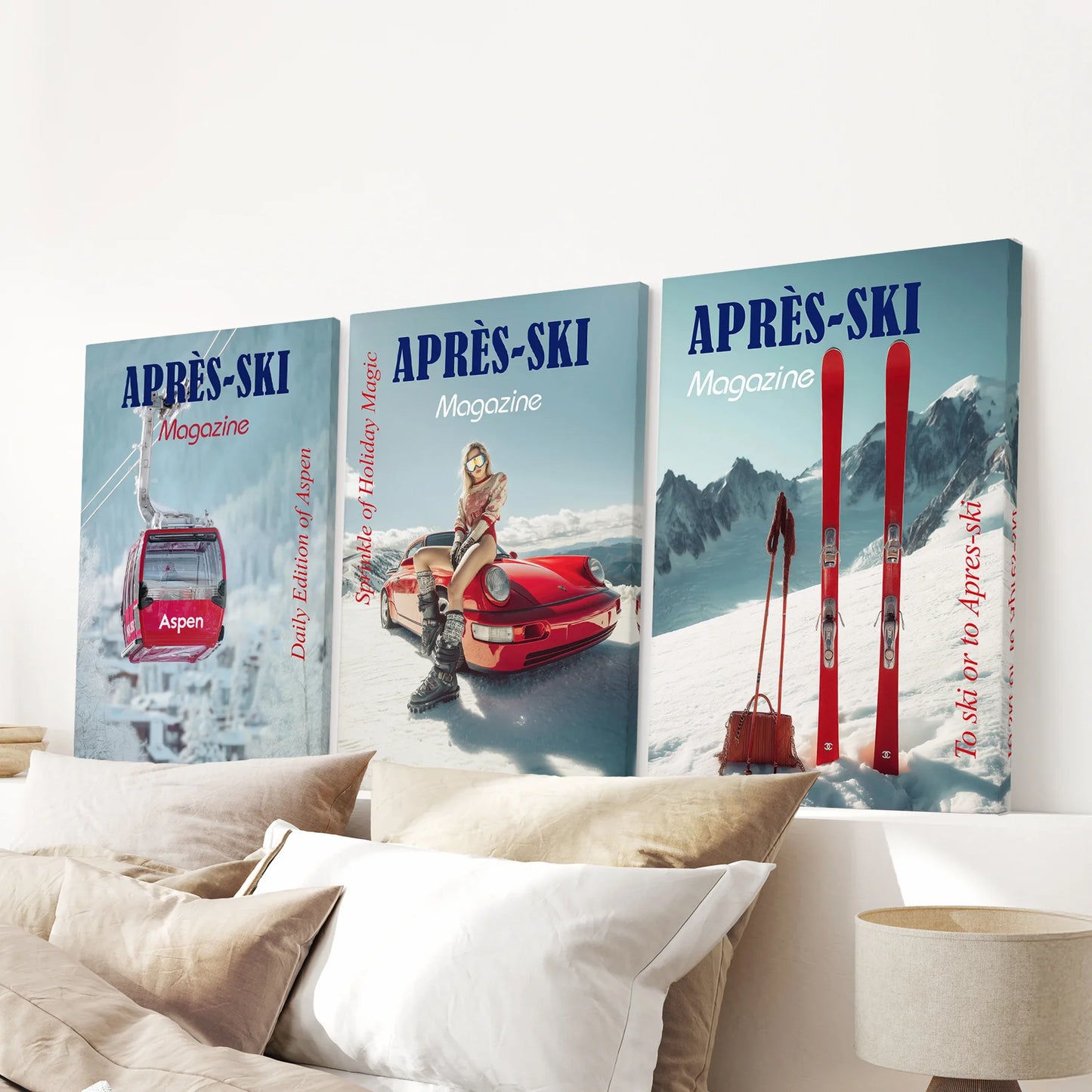 Girly Apres Ski Wall Art Set of 3 Chic Resort Prints