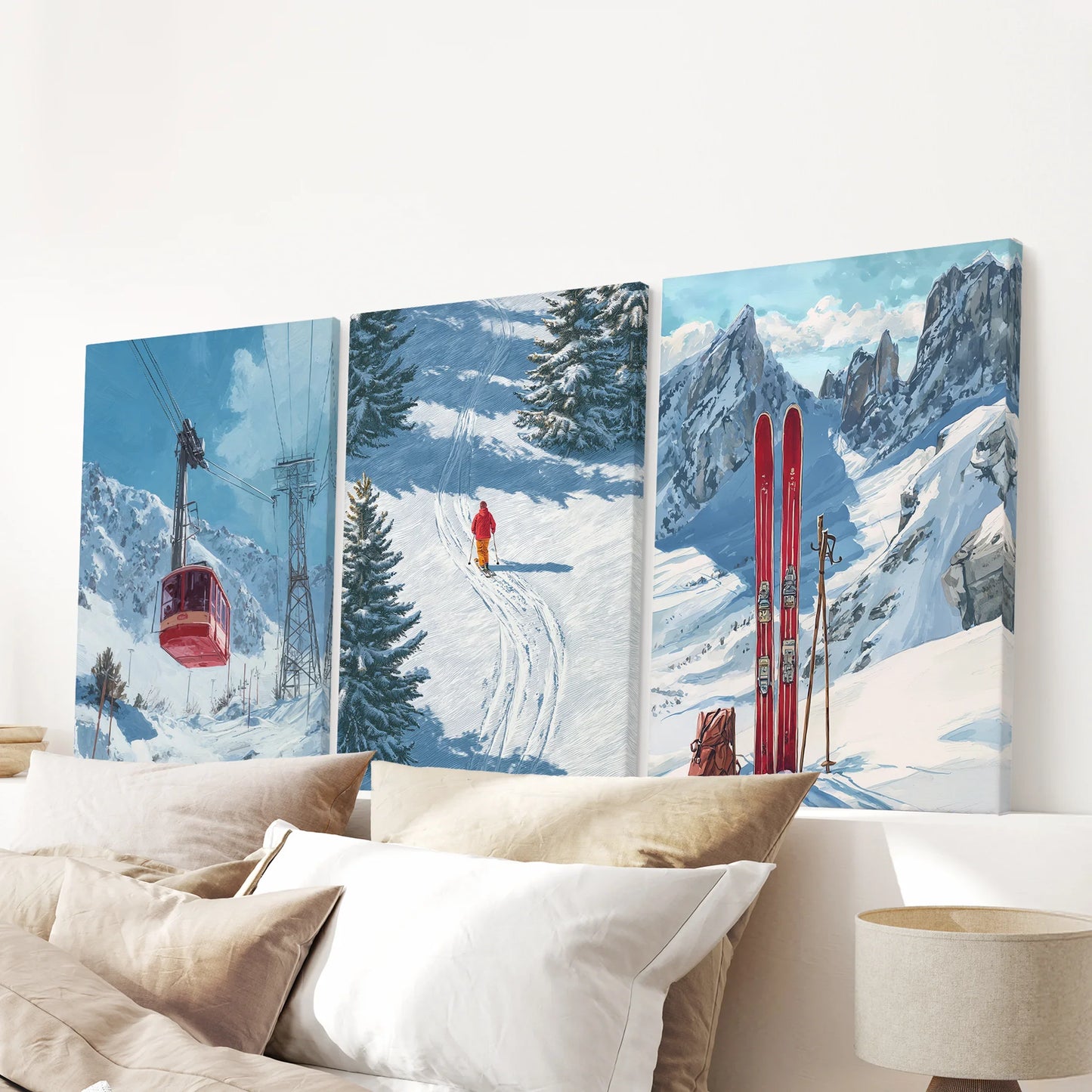 Snowy Mountain Ski Wall Art, 3 Piece Winter Print Set