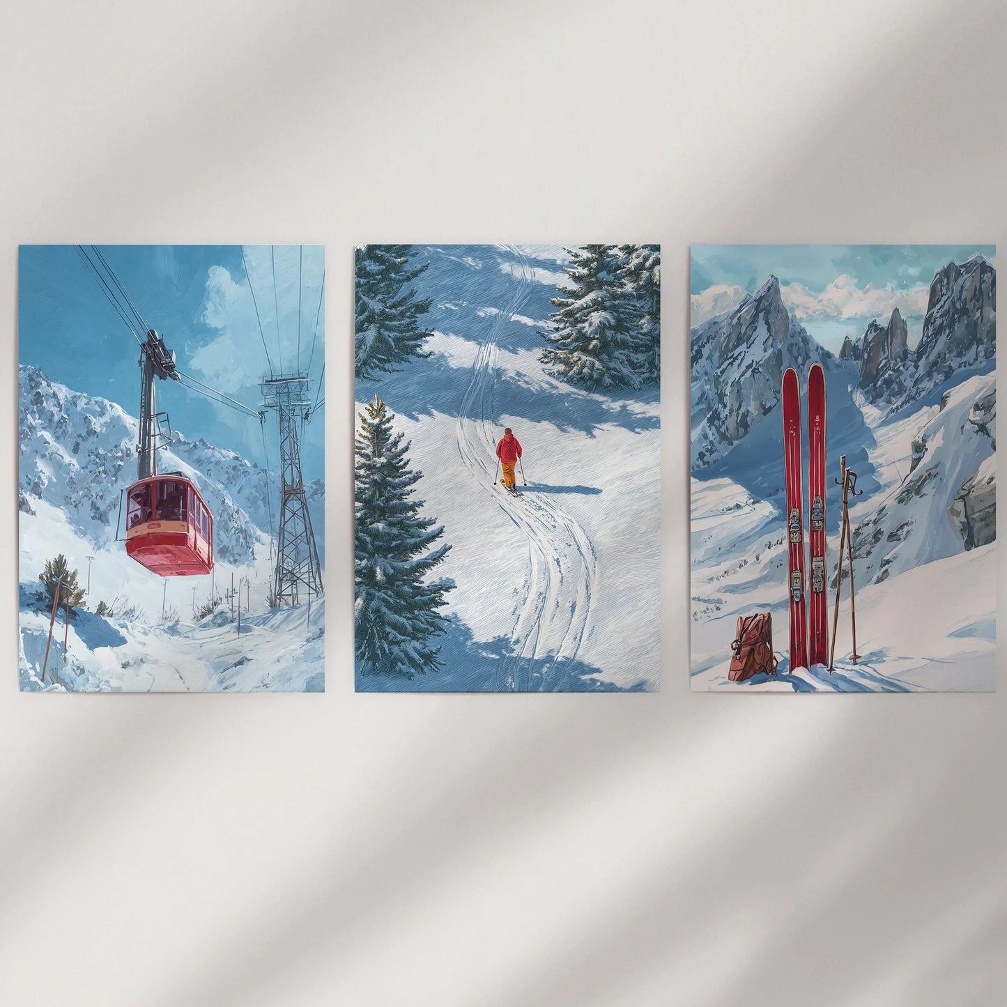 Snowy Mountain Ski Wall Art, 3 Piece Winter Print Set