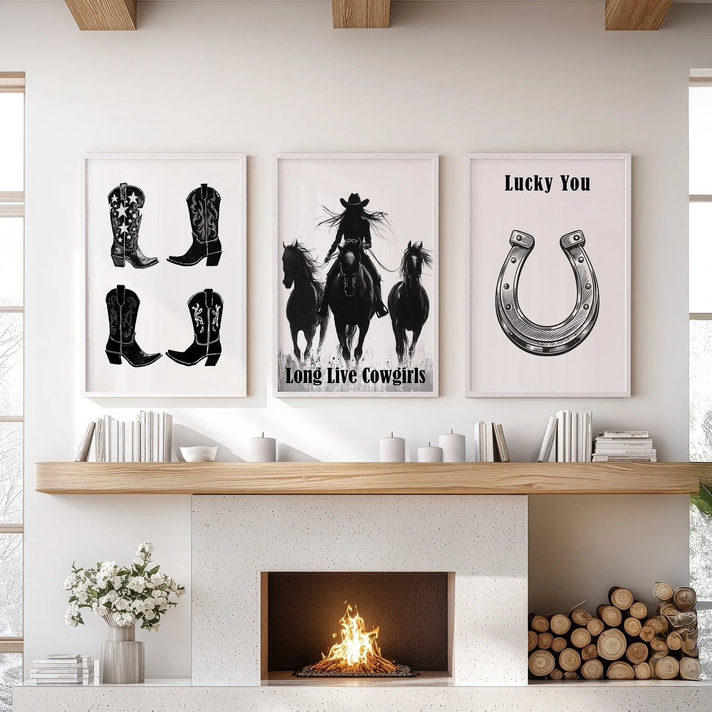 Western Cowgirl Wall Art Set of 3 Rustic Ranch Prints
