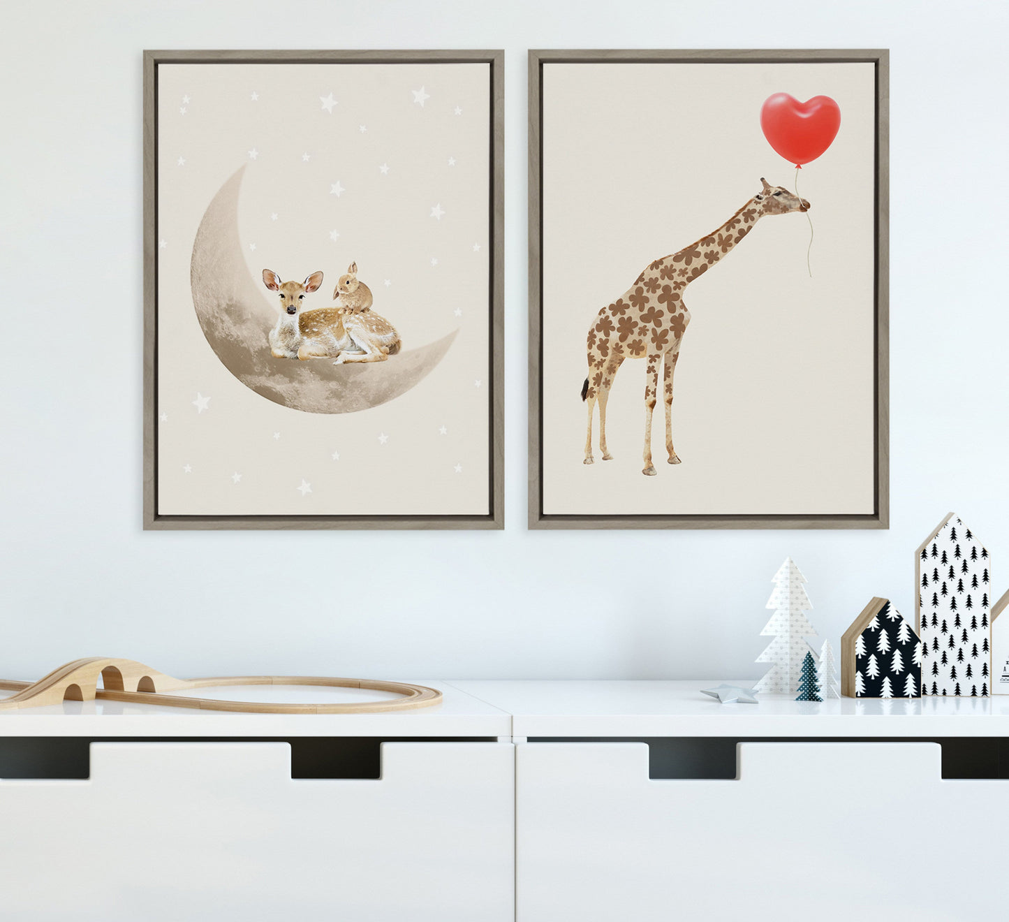 On the Moon Animals Canvas Wall Art