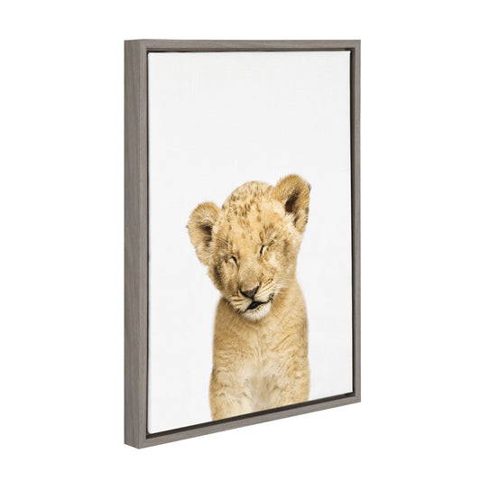 Sleepy Lion Framed Canvas Wall Art, Safari Nursery Decor