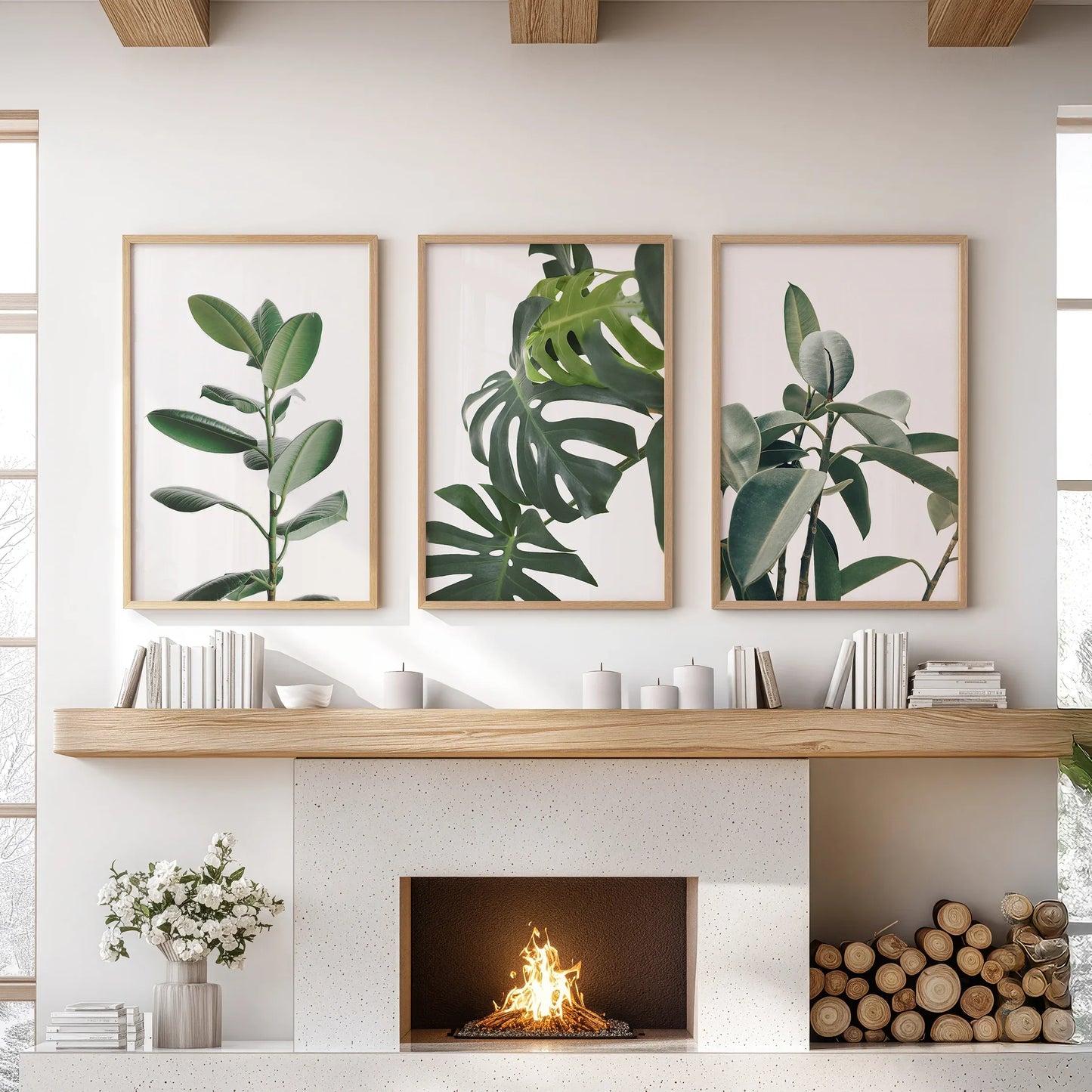 Tropical Botanical Wall Art Set of 3 Monstera Prints