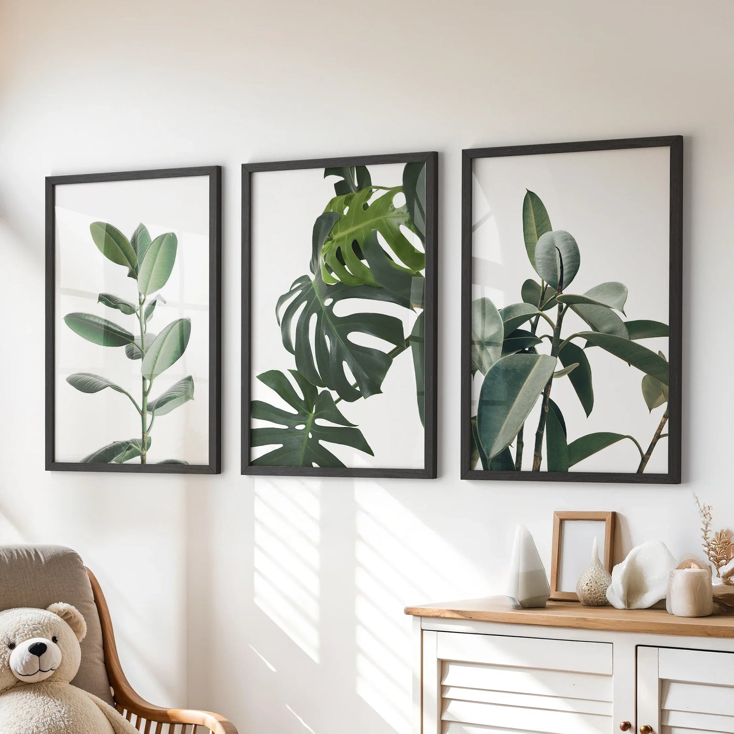 Tropical Botanical Wall Art Set of 3 Monstera Prints