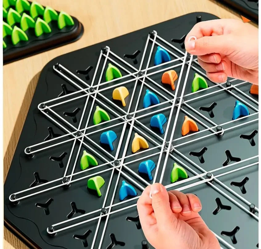 rubber band board game pegs and elastic forming triangles
