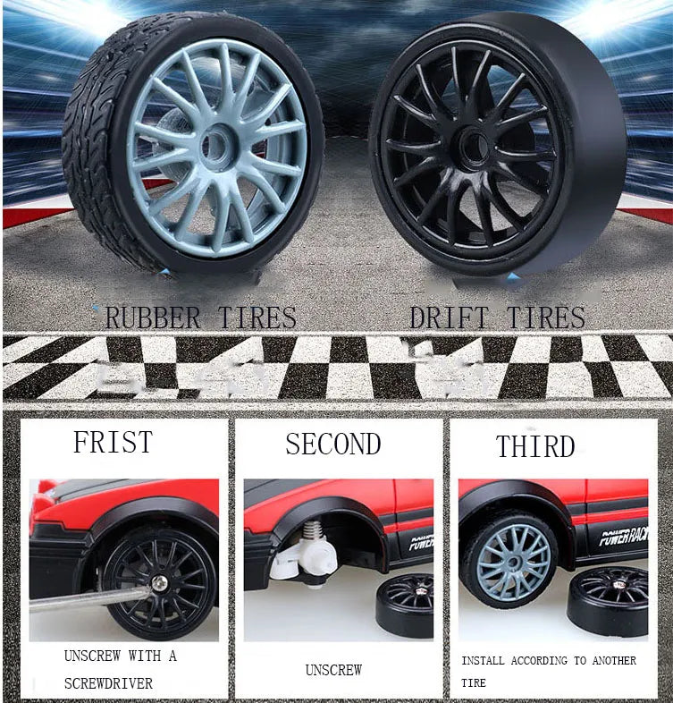 rubber tires and drift tires showing tire replacement options for rc drift car