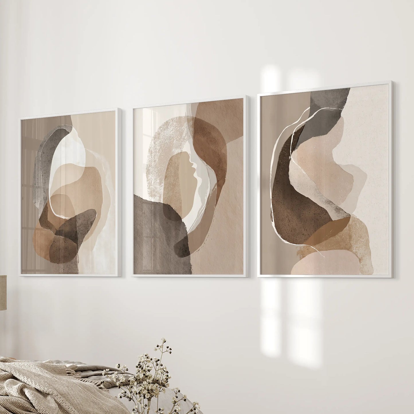 Neutral Abstract Wall Art Set of 3 Earth Tone Prints