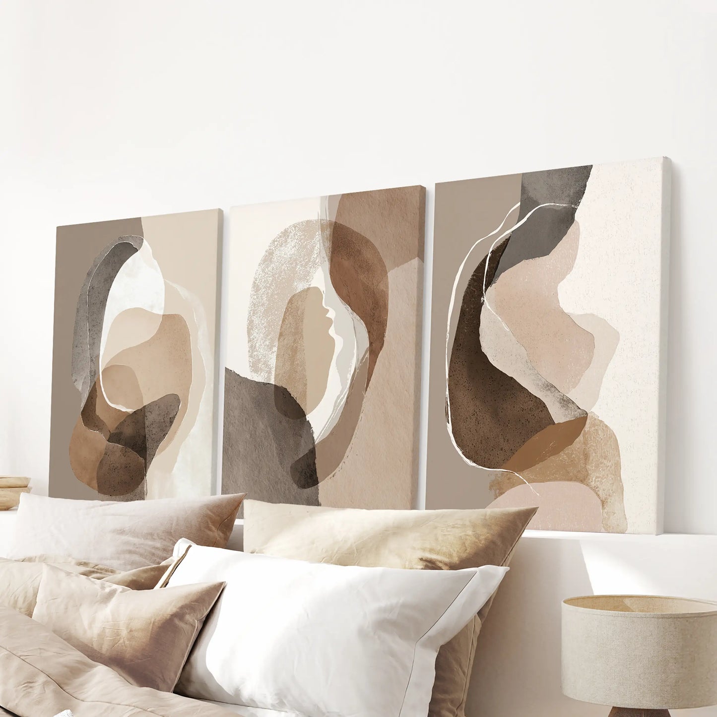 Neutral Abstract Wall Art Set of 3 Earth Tone Prints