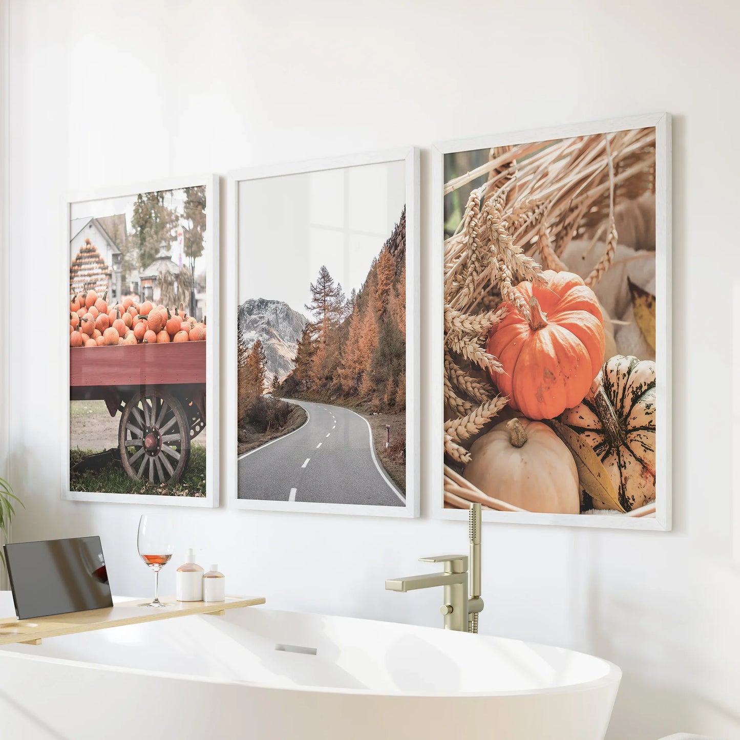Autumn Pumpkin Wall Art Set of 3 Rustic Fall Prints