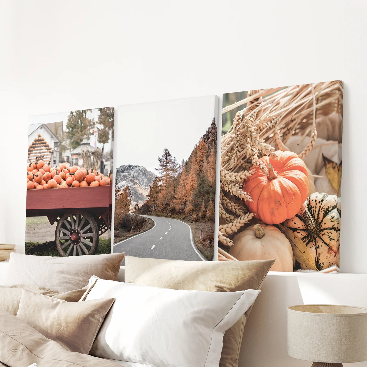 Autumn Pumpkin Wall Art Set of 3 Rustic Fall Prints
