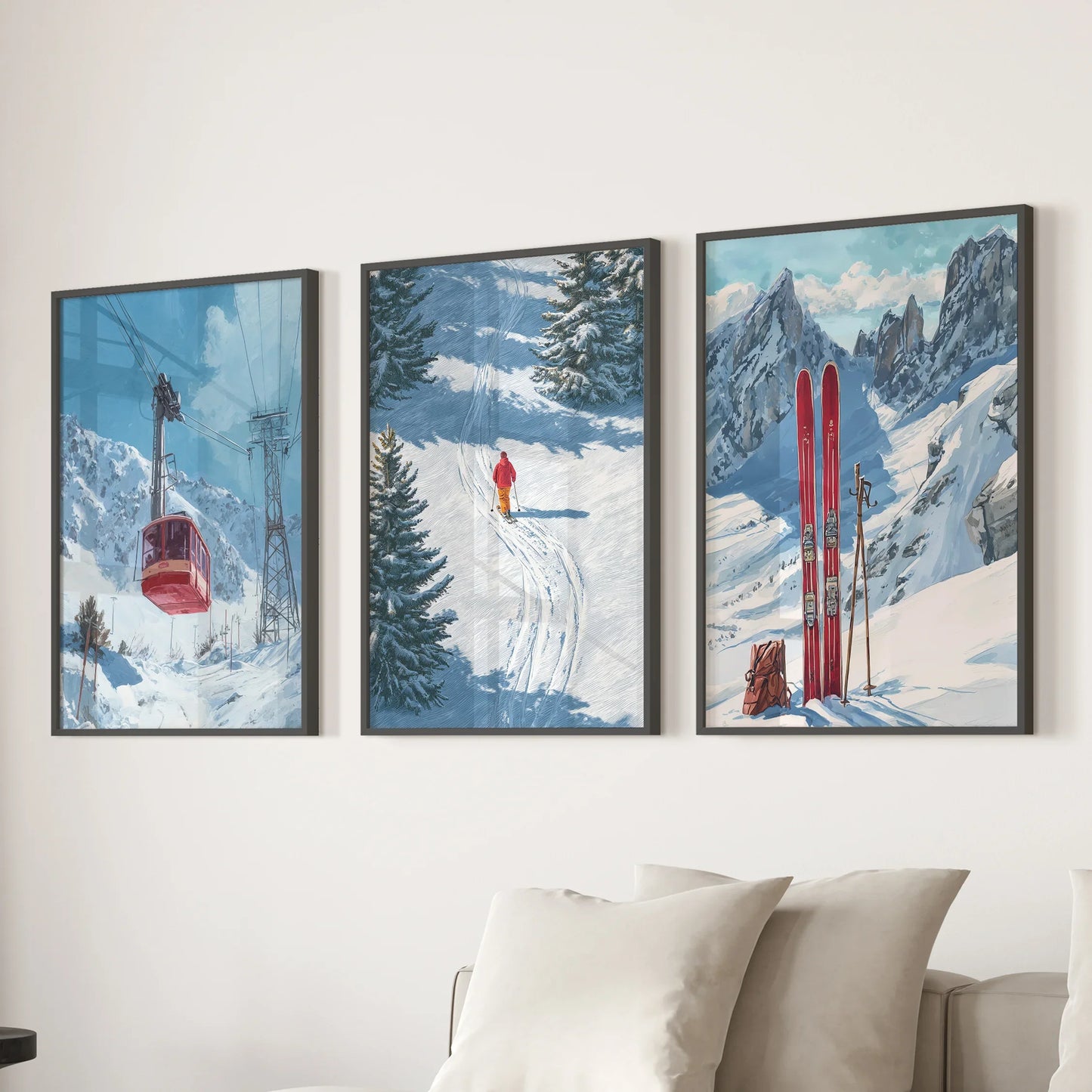 Snowy Mountain Ski Wall Art, 3 Piece Winter Print Set